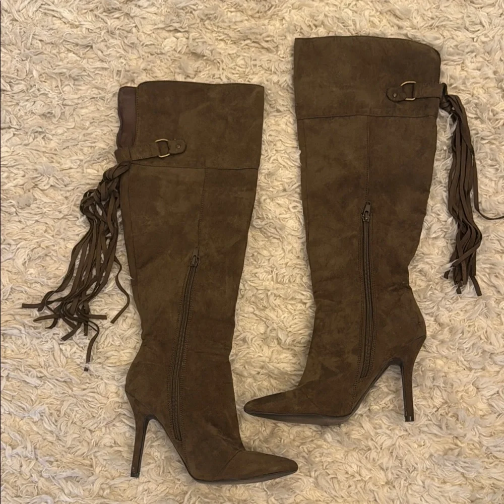 Deep green Suede Knee-High Boots